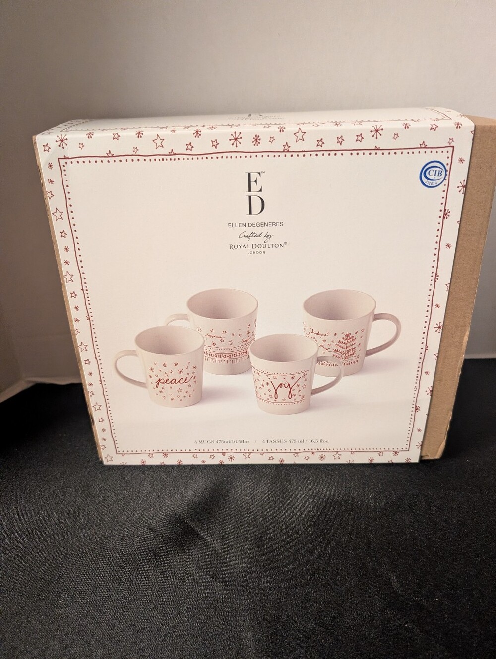 NIB Royal Doulton London ED ELLEN DEGENERES Holiday Porcelain Mug Set Of 4
